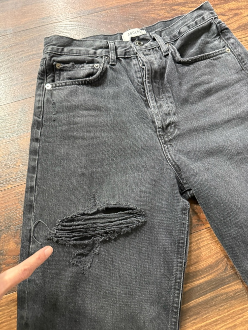 Agolde high-Rise 90s crop Distressed Black Women’s Jeans - Picture 4 of 12